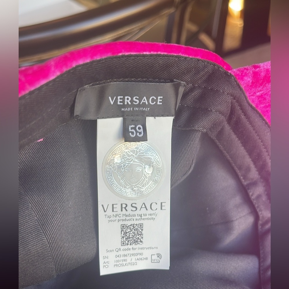 NWT VERY VERSACE VELVET PINK 59 SLIP-ON ADJUSTABLE BASEBALL CAP MADE IN ITALY - Picture 12 of 15